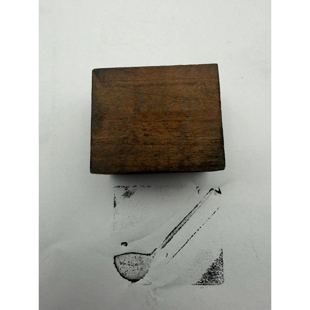 Vintage Letterpress Printing Block Ladle Dipper Wood & Copper Printer's Cut